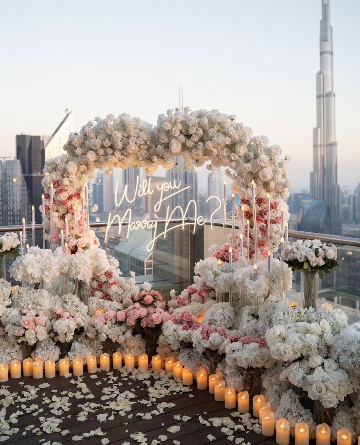 Rooftop "Will You Marry Me?" Floral Arch