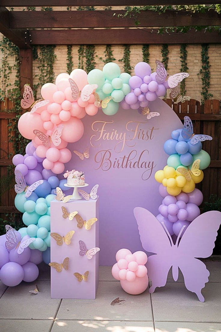 "Fairy First Birthday" Pastel Butterfly Decorations