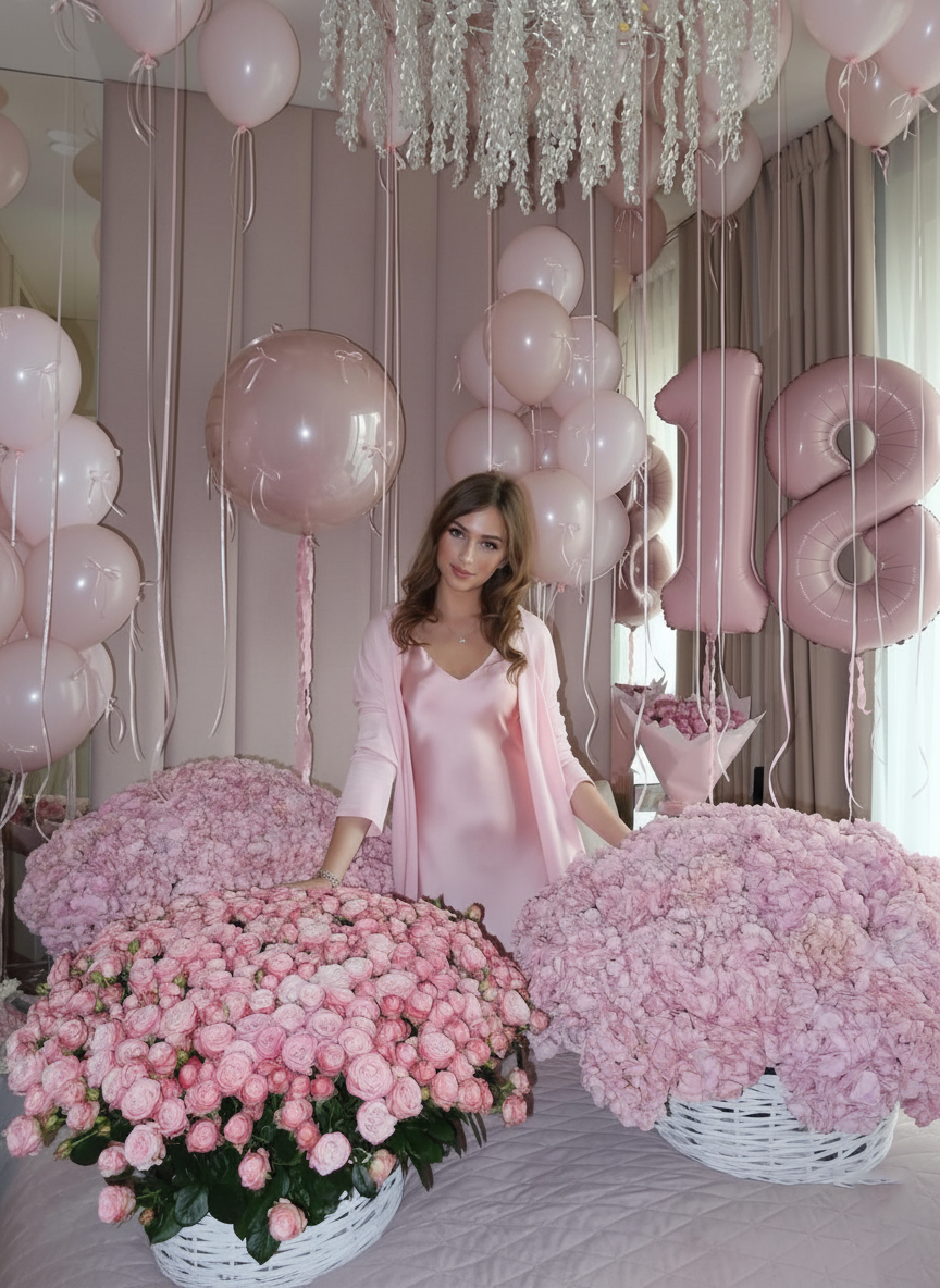 Luxury Pink 18th Birthday Balloons Display