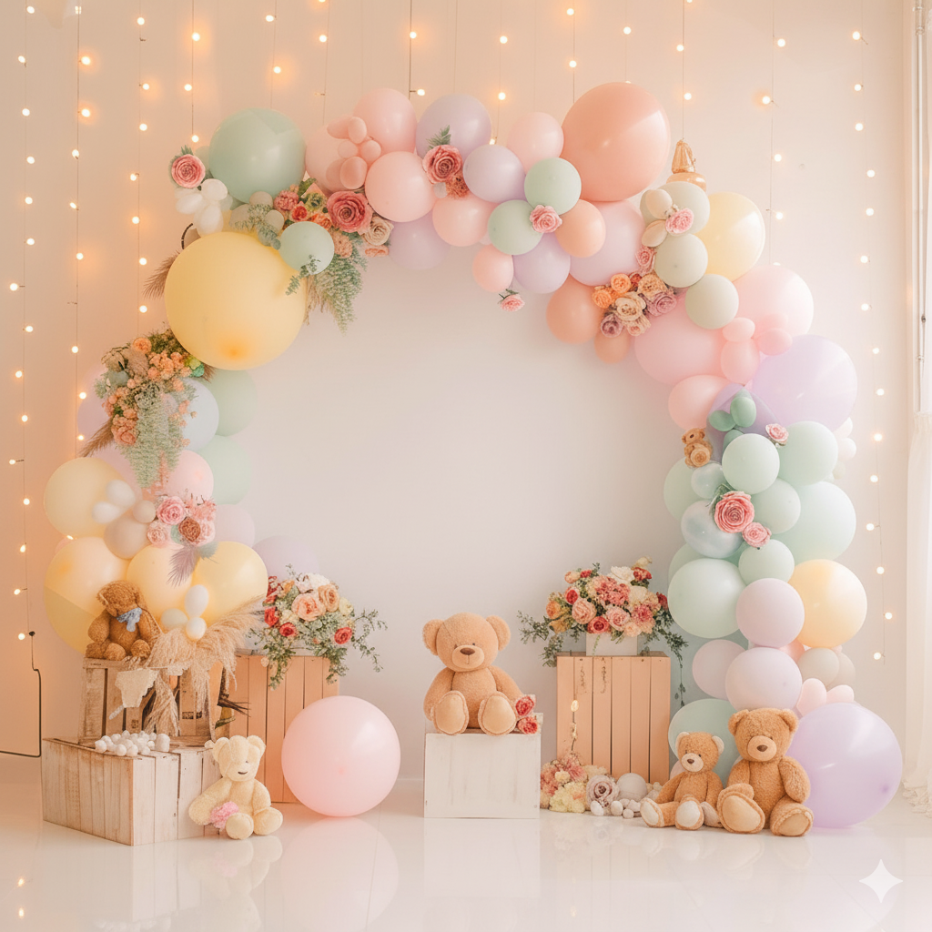 Charming Pastel Teddy Bear Theme Balloon Arch
