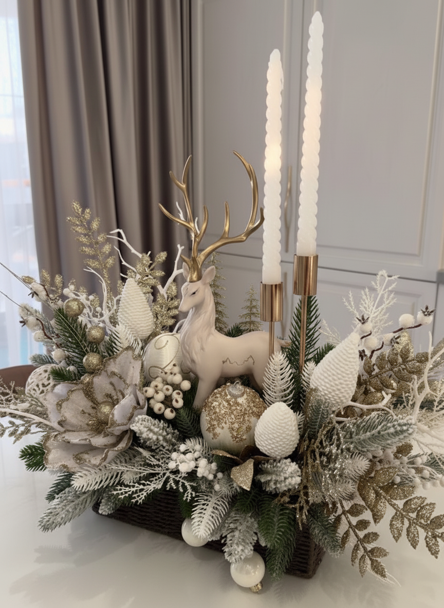 Winter Majesty Deer & Candle Centerpiece