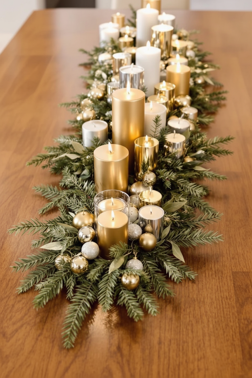 Gilded Holiday Glow Candle Runner