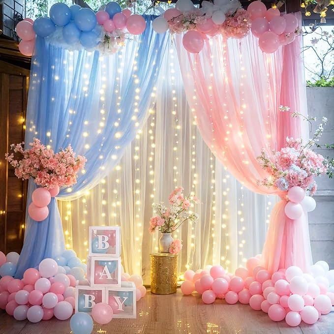 Magical Pink & Blue Draped Gender Reveal Backdrop