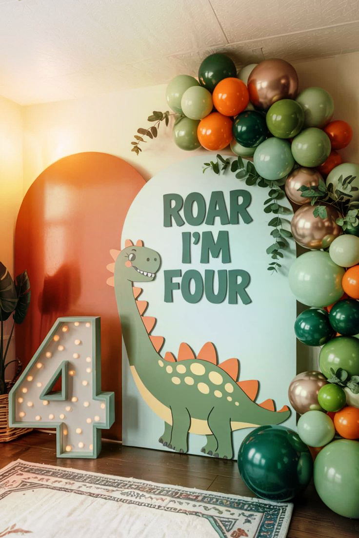 Украшения на день рождения в виде динозавра «Рык, мне четыре»