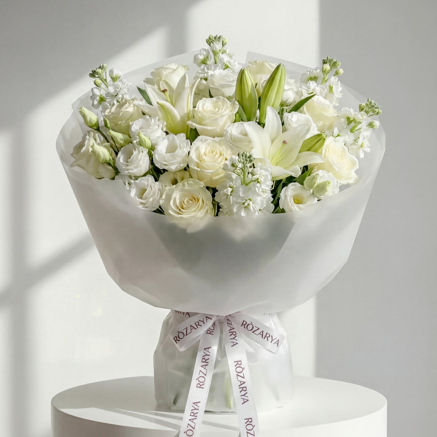 The Ivory Lily, Lisianthus, and Rose Serenity