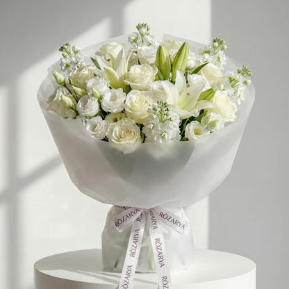 The Ivory Lily, Lisianthus, and Rose Serenity