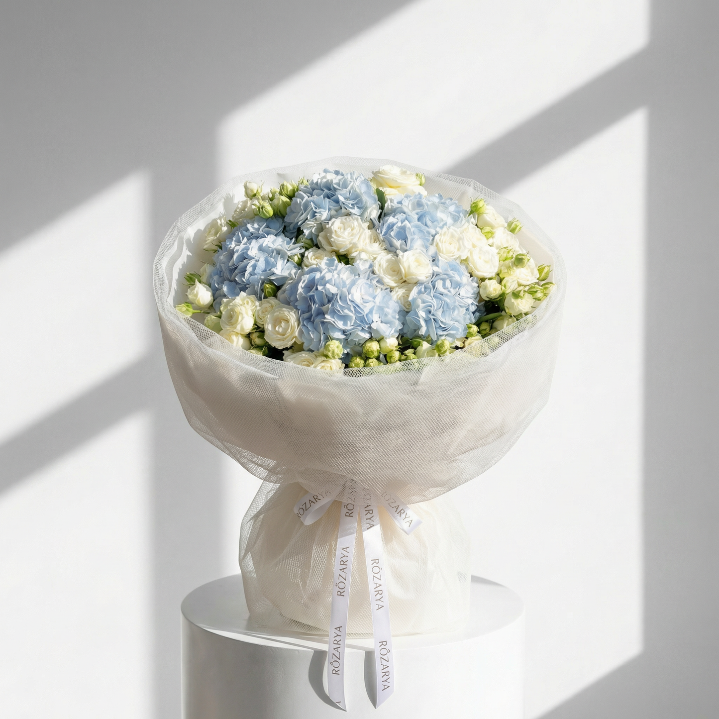 The Cloud-Blue Hydrangea & Ivory Rose Whisper