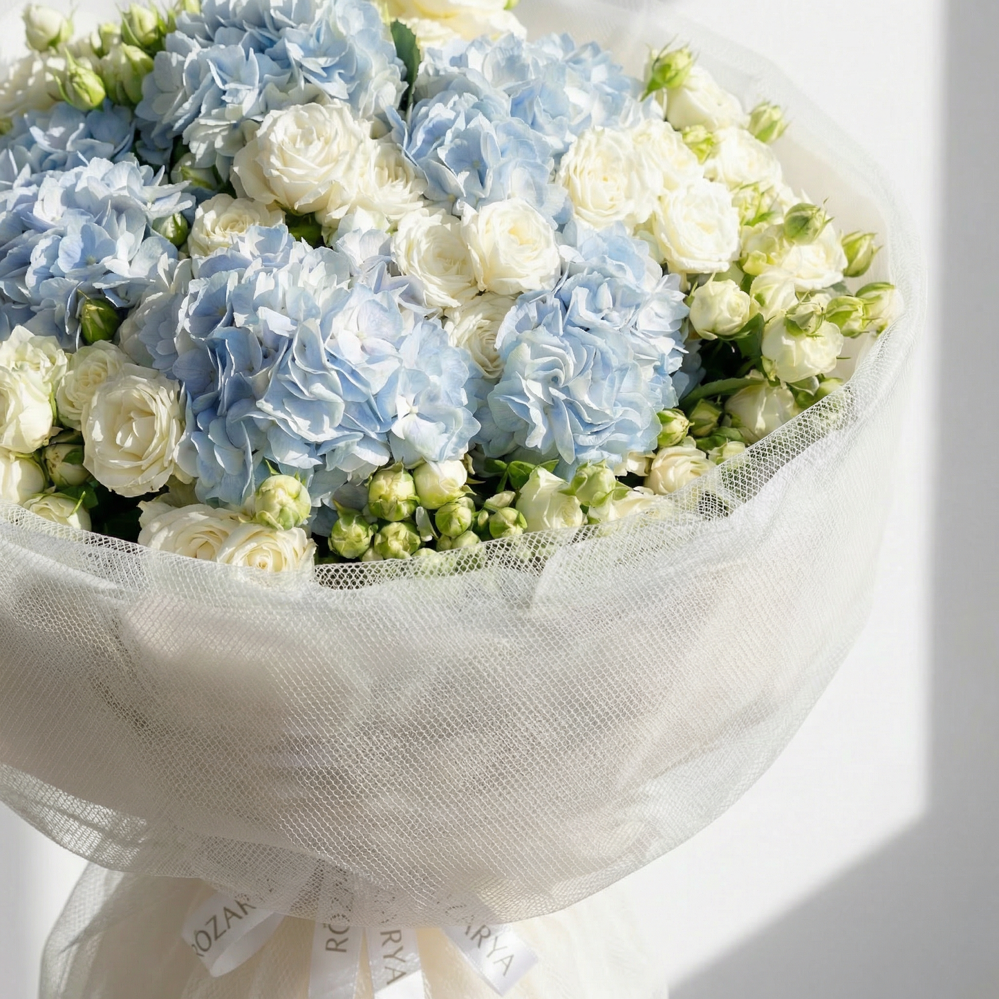 The Cloud-Blue Hydrangea & Ivory Rose Whisper