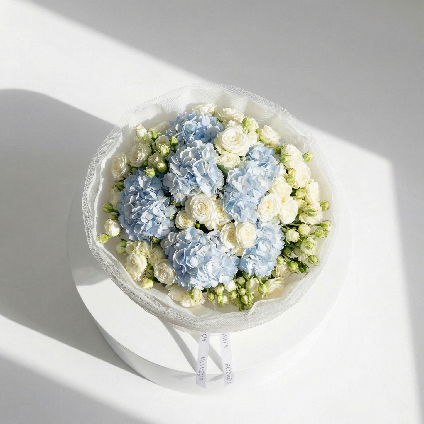 The Cloud-Blue Hydrangea & Ivory Rose Whisper