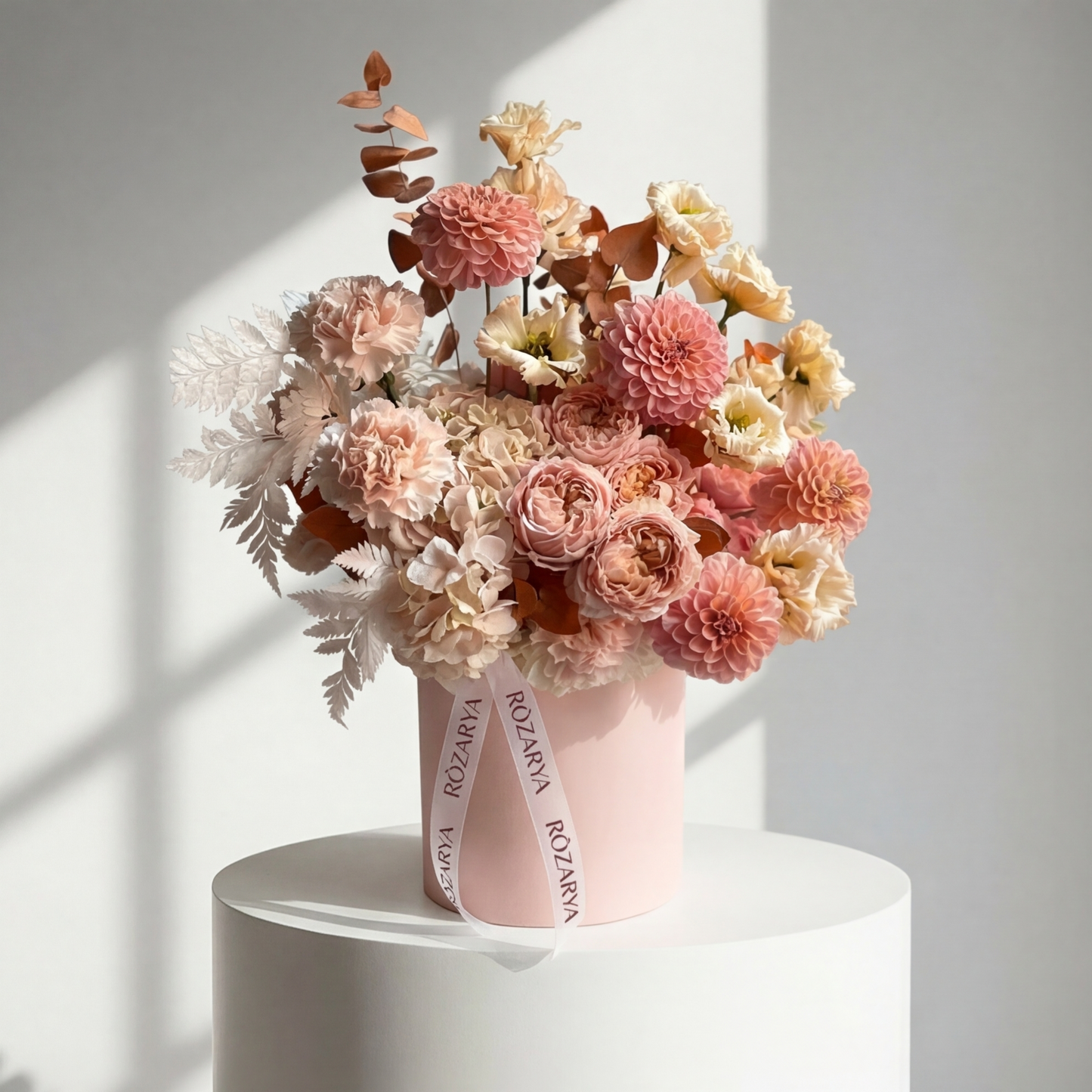 The Sunset Dahlia, Rose, and Lisianthus Box