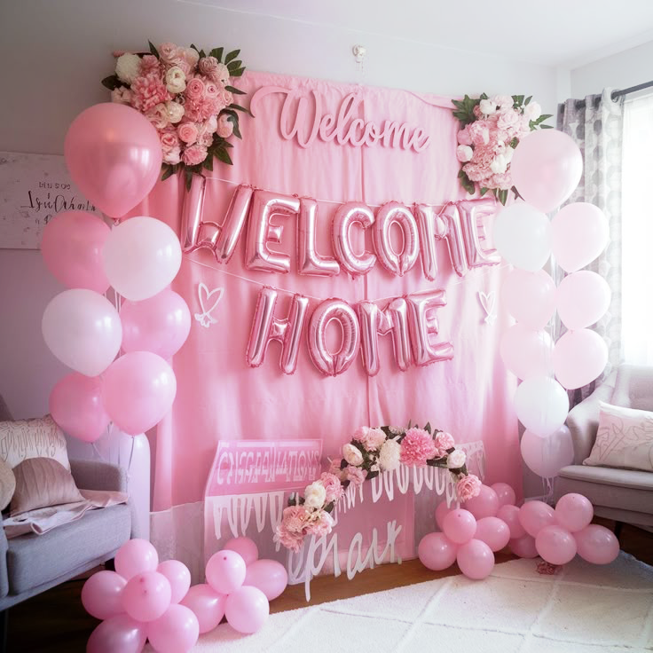 Sweet Pink "Welcome Home" Newborn Baby Decorations