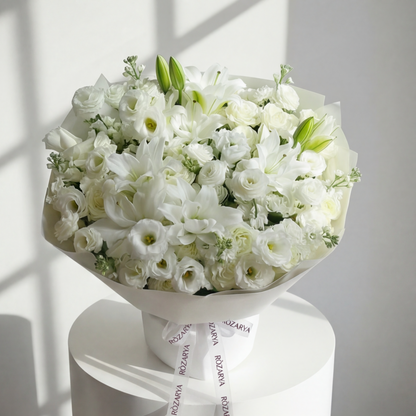 The Ivory Lily, Lisianthus, and Rose Serenity