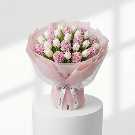 Pastel Serenity: White Tulips & Pink Hyacinth Bouquet