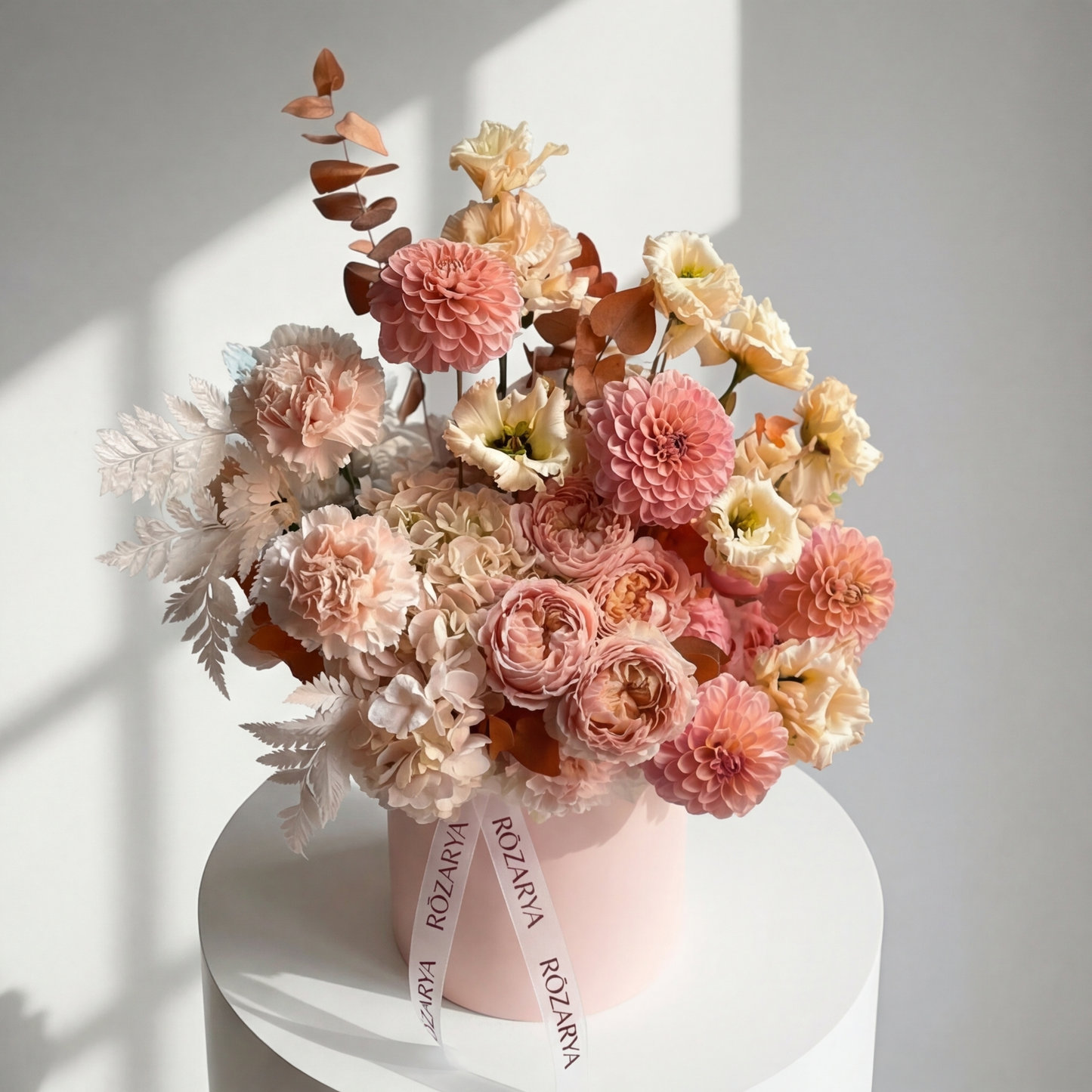 The Sunset Dahlia, Rose, and Lisianthus Box