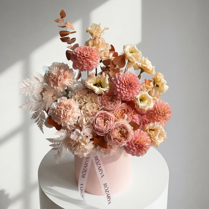 The Sunset Dahlia, Rose, and Lisianthus Box