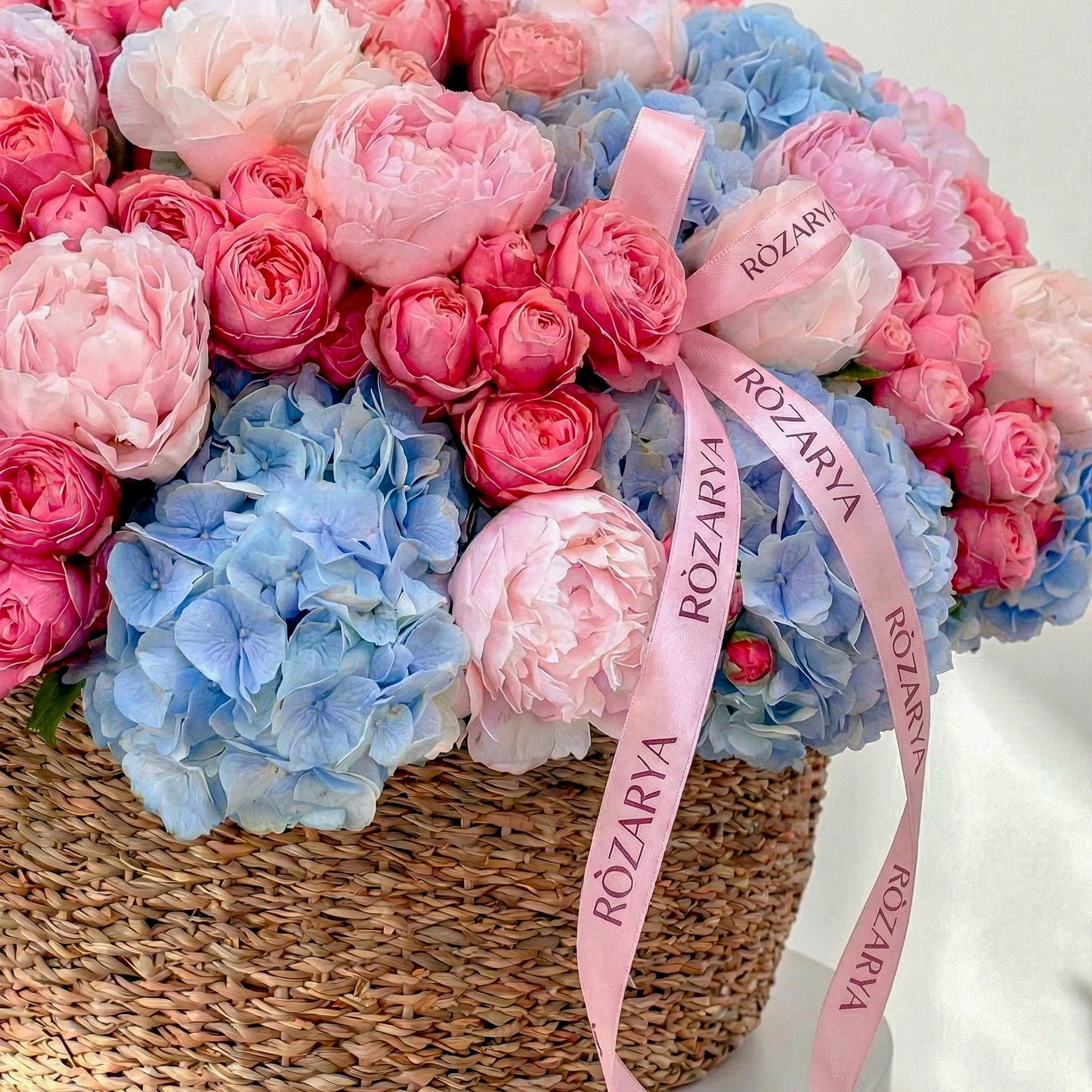 Rosy Skies & Blue Hydrangeas