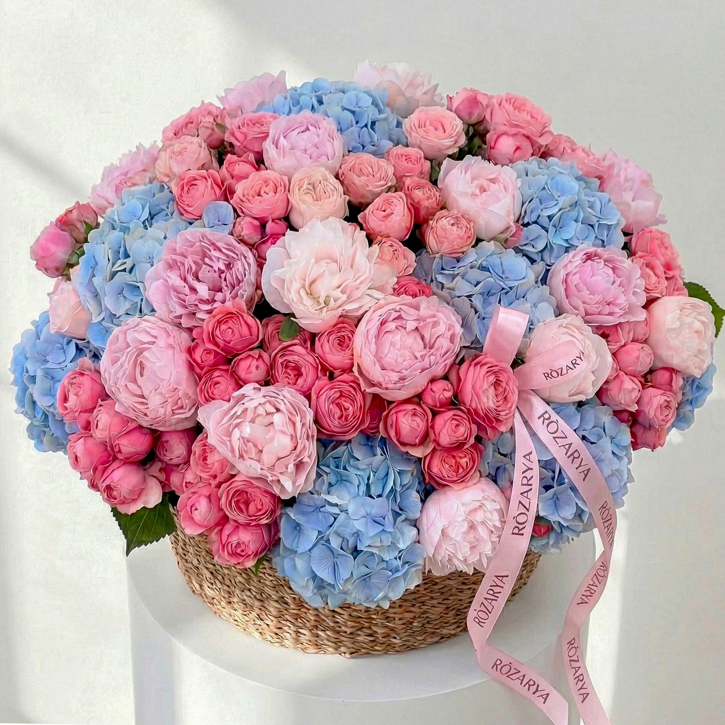 Rosy Skies & Blue Hydrangeas