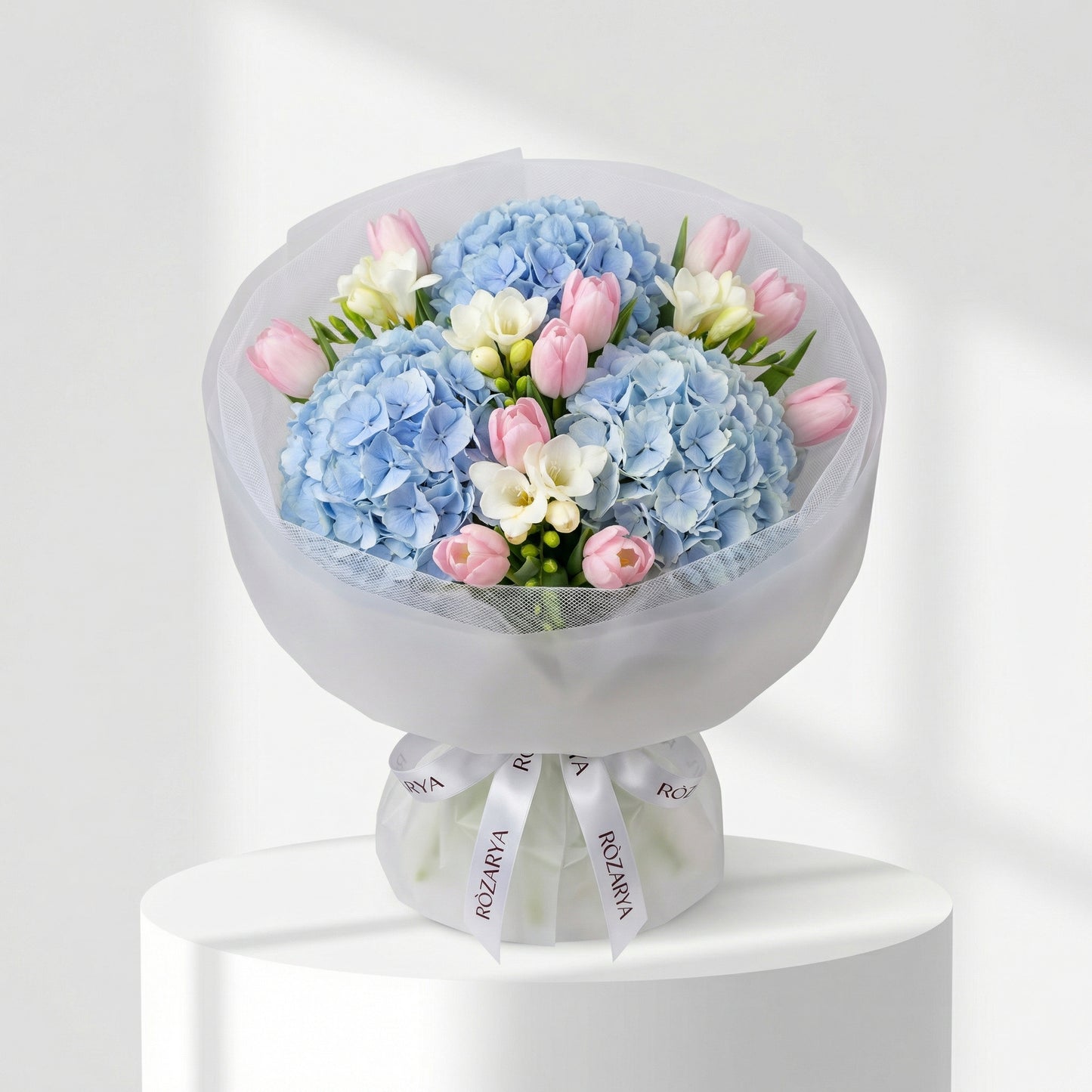 White Tulips & Pink Hyacinth Bouquet