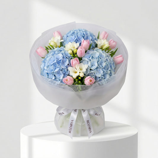 White Tulips & Pink Hyacinth Bouquet