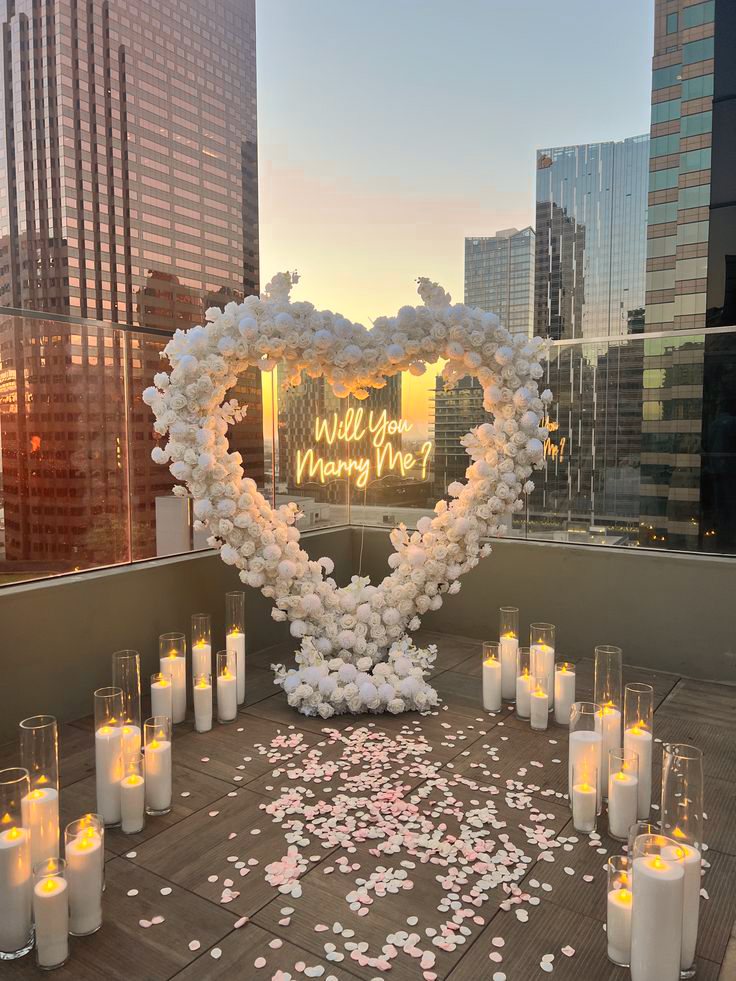 Romantic Rooftop Proposal Heart Arch