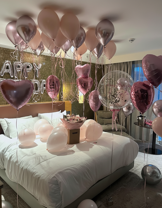 Elegant Rose Gold & Pink Birthday Surprise Balloons
