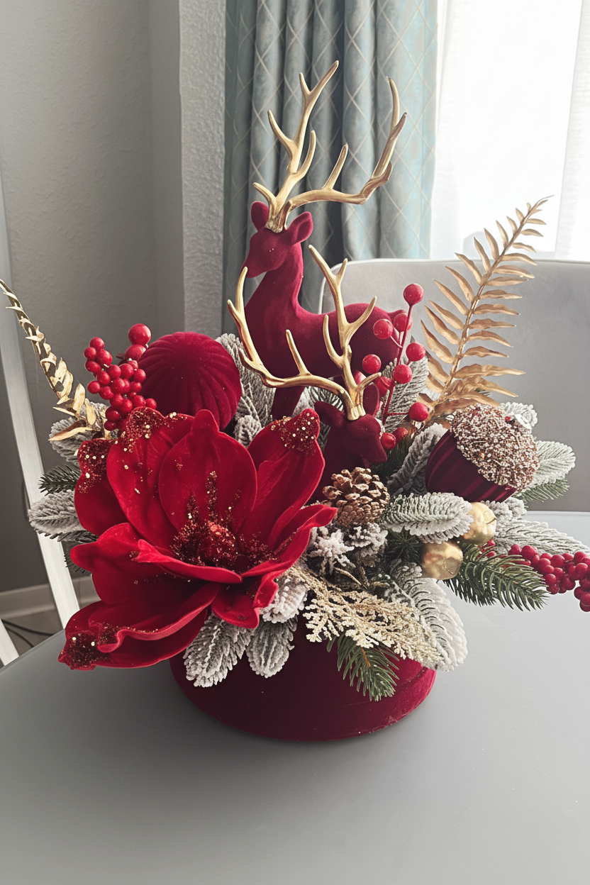 Velvet Red & Gold Reindeer Box