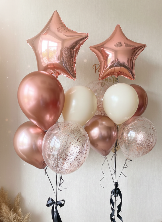 Dual Rose Gold Star & Champagne Balloons
