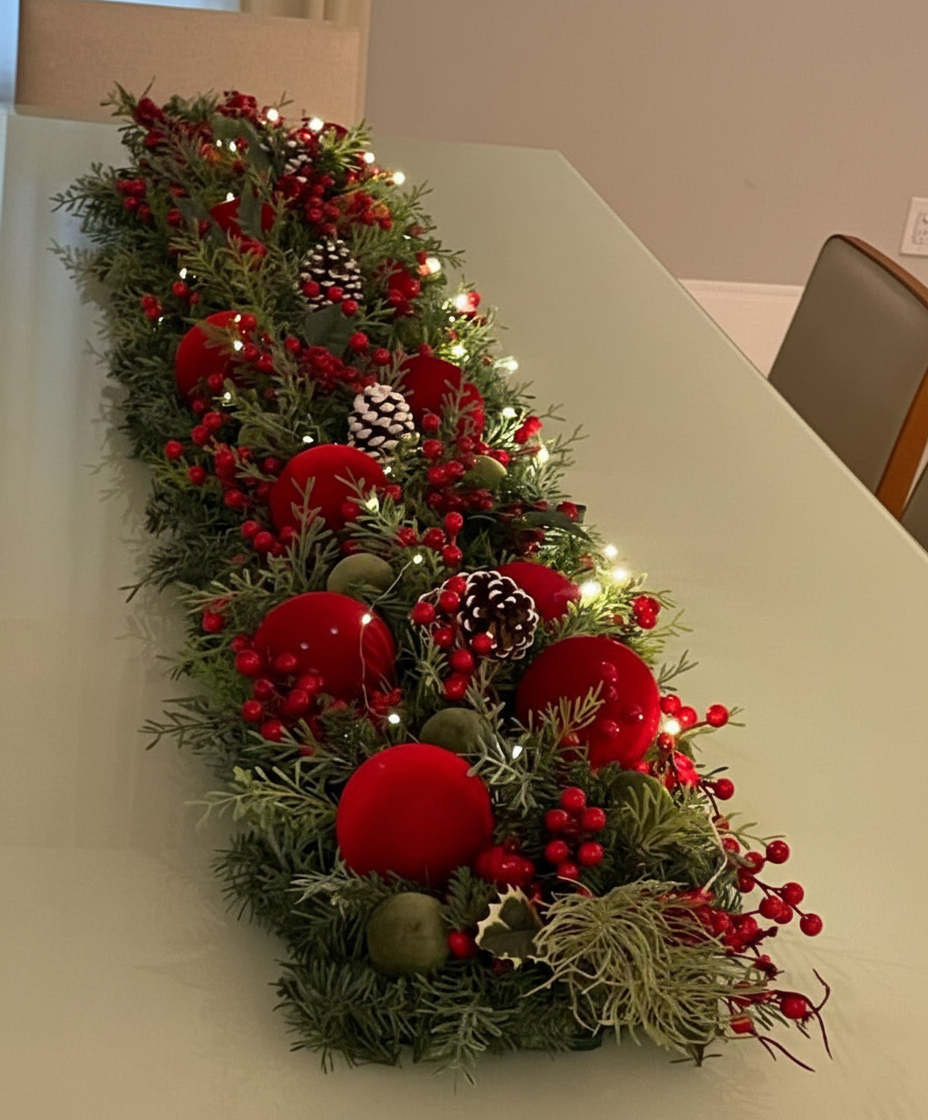 Traditional Red Berry & Pine Runner