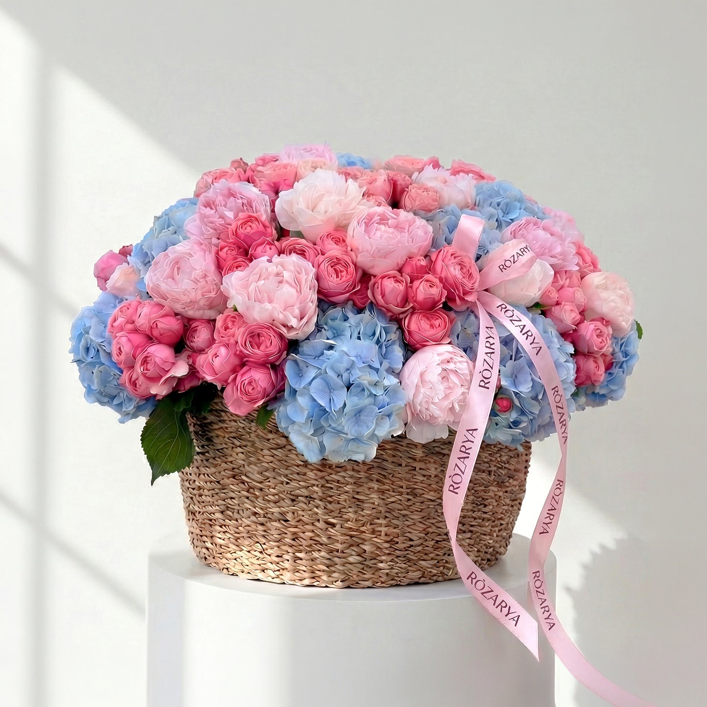 Rosy Skies & Blue Hydrangeas