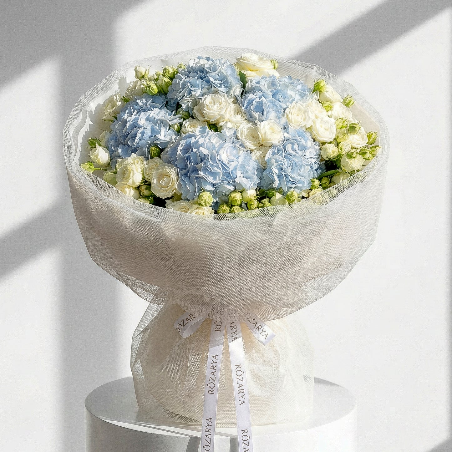 The Cloud-Blue Hydrangea & Ivory Rose Whisper