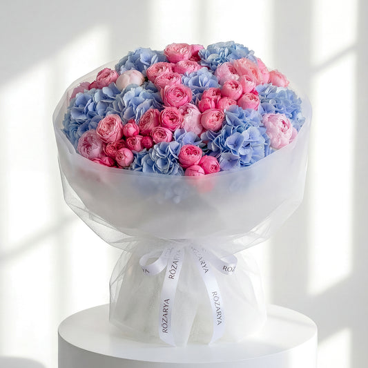 The Cotton Candy Dream: Blue & Pink Rose Bouquet