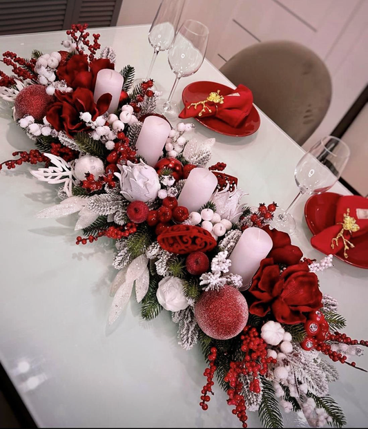 Festive Red & White Winter Berry Christmas Centerpiece