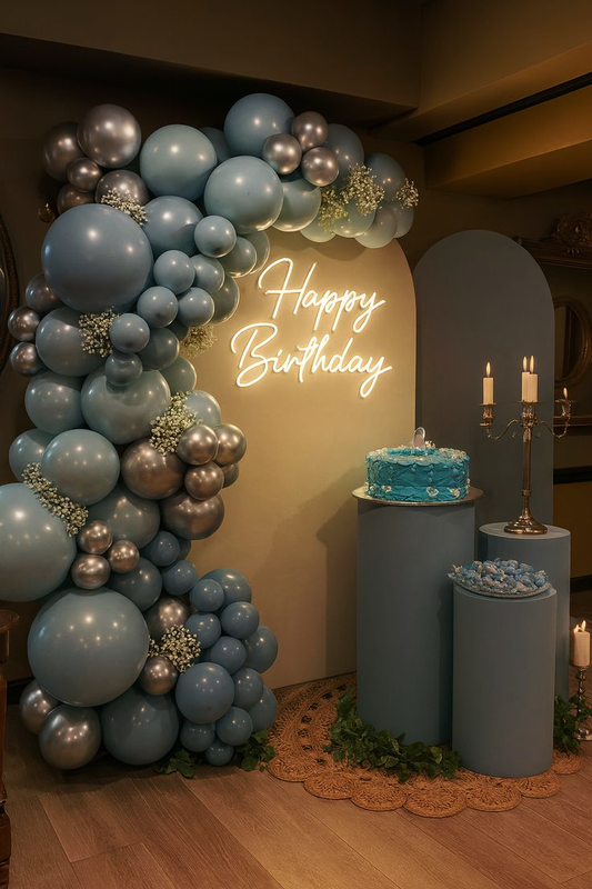 Chic Dusty Blue & Silver Birthday Decorations