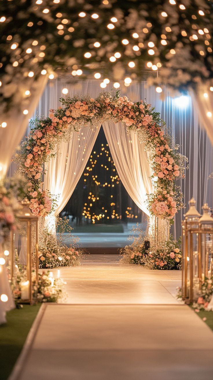 Enchanted Floral Archway with Fairy Lights