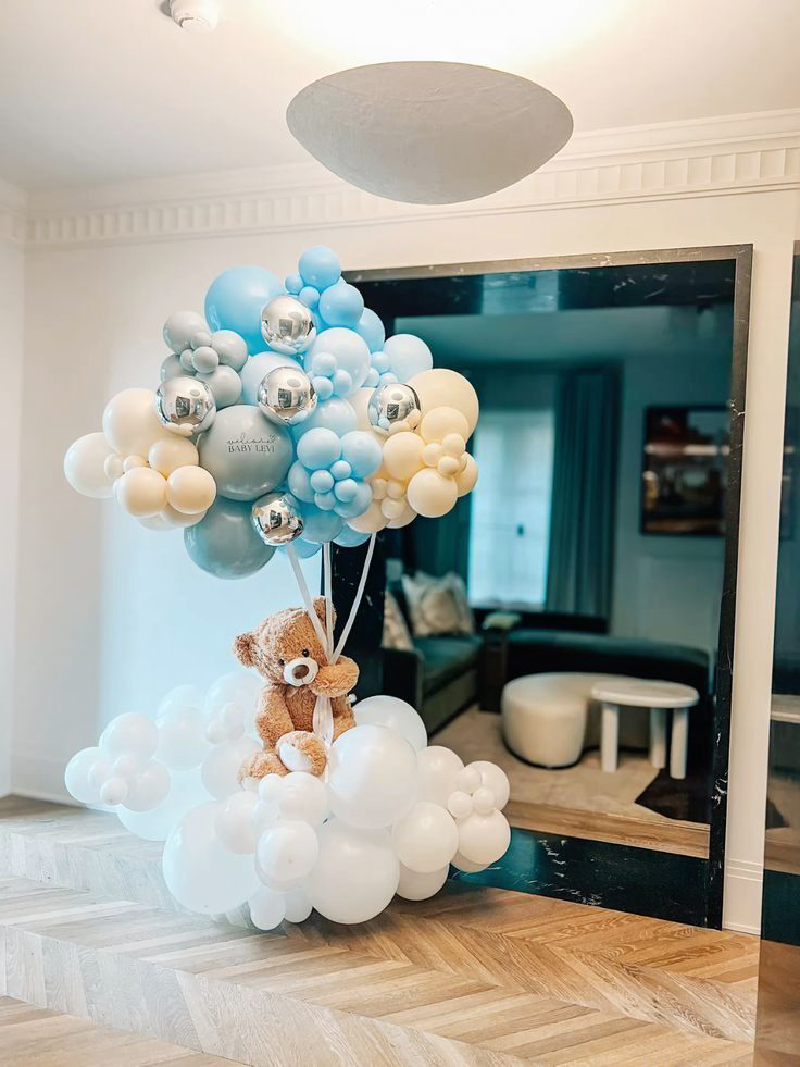 Personalized Blue & White "Welcome Baby" Cloud Display